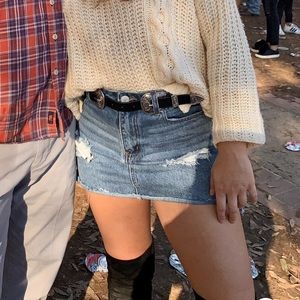 Distressed denim skirt